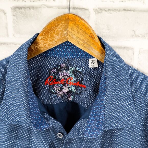 Robert Graham Men's Classic Fit 2XL Button up Shirt blue geo cotton - Picture 2 of 5